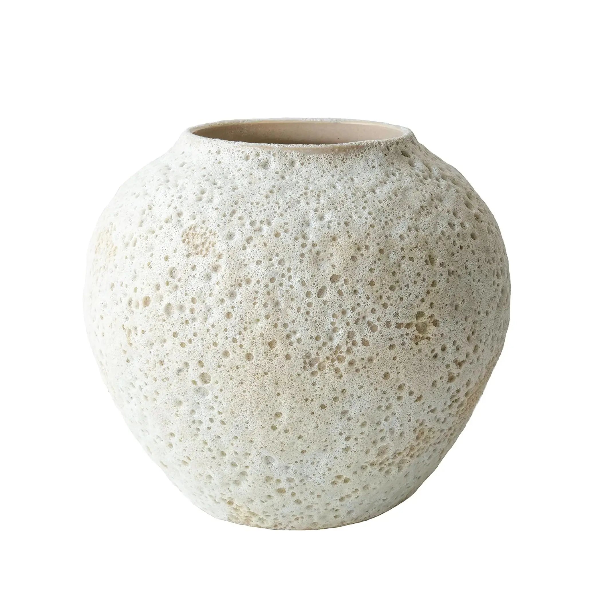 White Ceramic Vase Medium Textured Vase for Centerpieces, Kitchen, Living Room, Bedroom Decorative Gifts (8 x 8.5 x 8.5 inches)